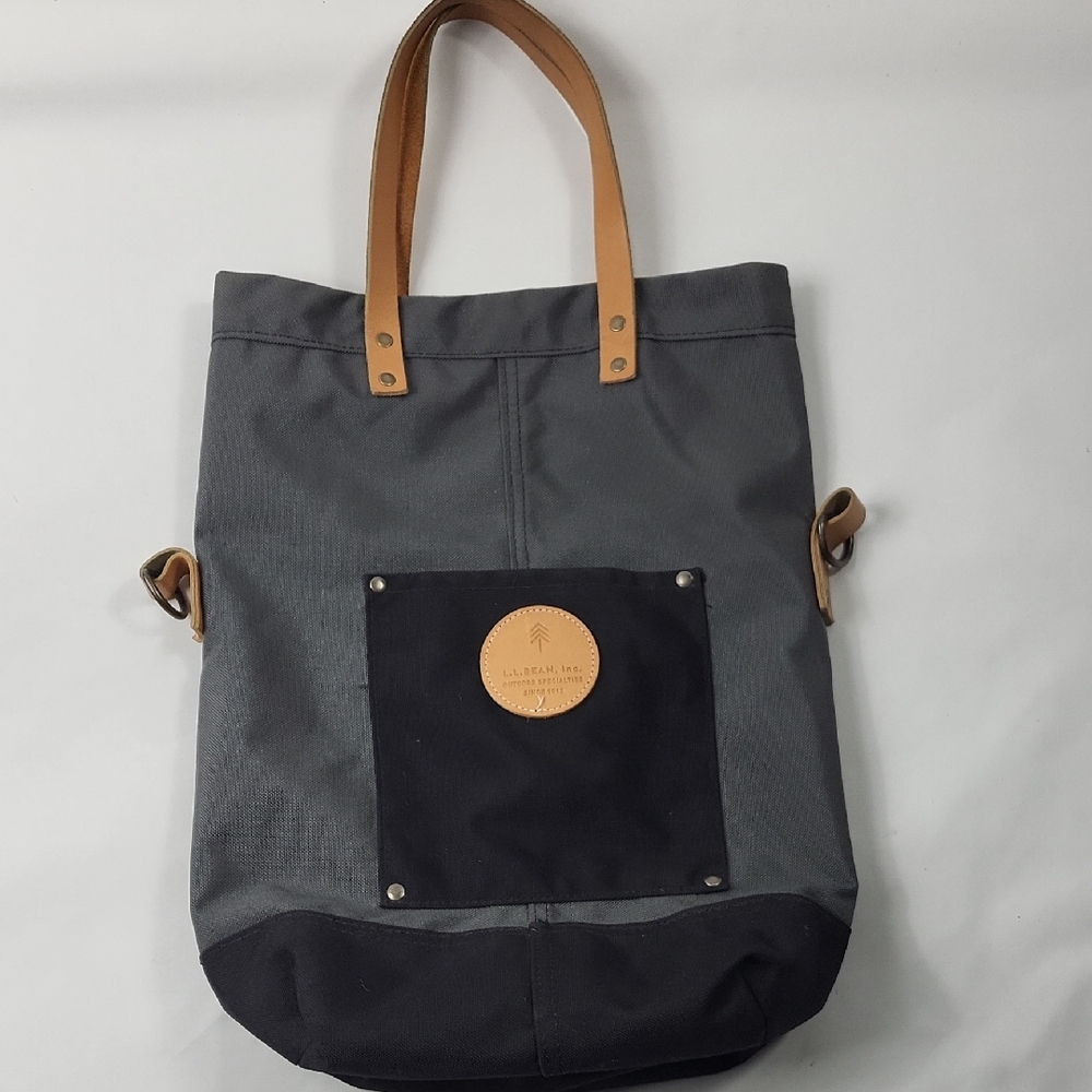 Rare LL Bean Tall Tote - Canvas with Leather Handles 13.5"x17"x5"